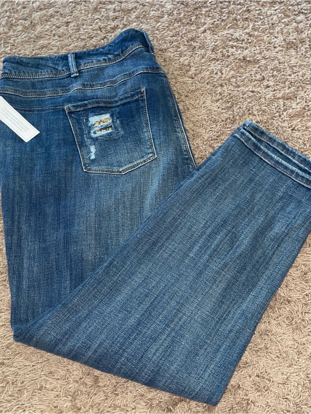 Denim 24/7 Women's Boot Cut Jeans in Blue Wash gold rhinestone patches